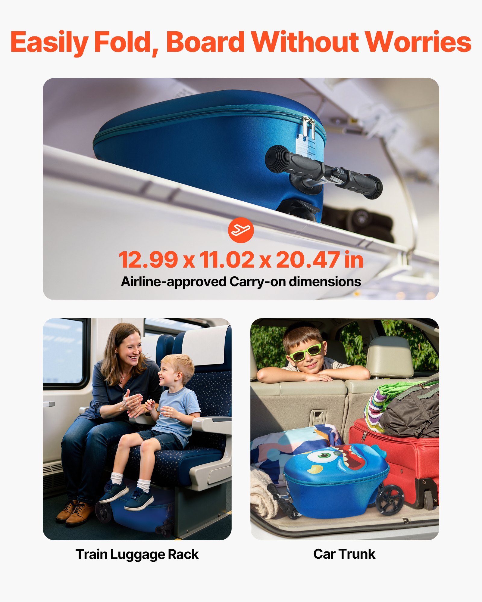 Ride-on Luggage 20-inch Kids Scooter Suitcase With Flash Wheels Blue - Image 4
