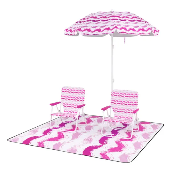 4-Piece Beach Set With 6.2ft Sun-Proof Umbrella, 2 Folding Chairs & 80 X 80 Waterproof Blanket-Pink - Image 6