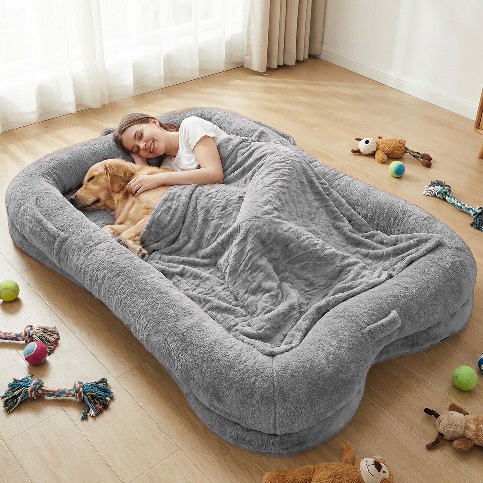 Human Dog Bed Washable Large Size Non Slip Bottom Comfortable Plush Giant Size Dog Bed With Blanket And Pocket For Home - Image 5