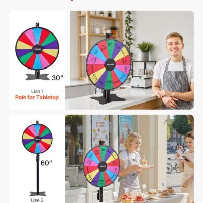24 In Spinning Prize Wheel, 14 Slots Spinning Wheel With Stand, Adjustable Height Win Fortune Roulette With A Dry Erase And 2 Markers, 6 Colors, Easy Assembly, For Party Pub Trade Show Carnival
