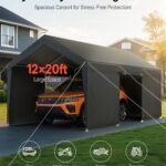 Carport, 12 X 20 FT Outdoor Car Canopy, Potable Carport With Removable Sidewalls & Door, Heavy Duty Car Shelter, UV-Resistant & Water-Resistant, All-Season Protection For Automobile Boat Grey