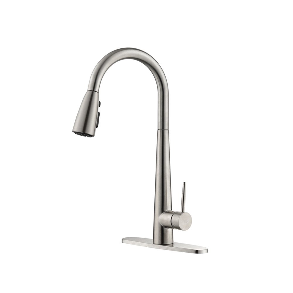 High Curvature Single Handle Kitchen Sink Faucet With Deck, Commercial Modern Stainless Steel Kitchen Faucet