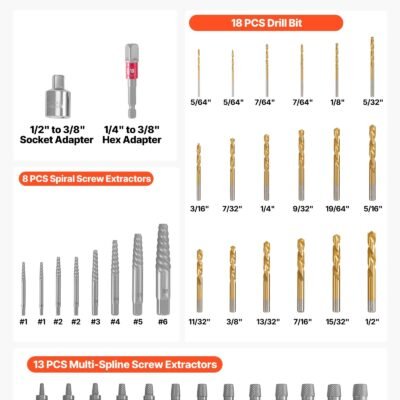 Screw Extractor Set With Drill Bits, 41 Pieces, Easy Out Bolt Extractors And Drill Bits, With Adapters, Solid Storage Case, Cr-Mo Steel For Removing Rounded, Broken, Or Stripped Bolts, Screws