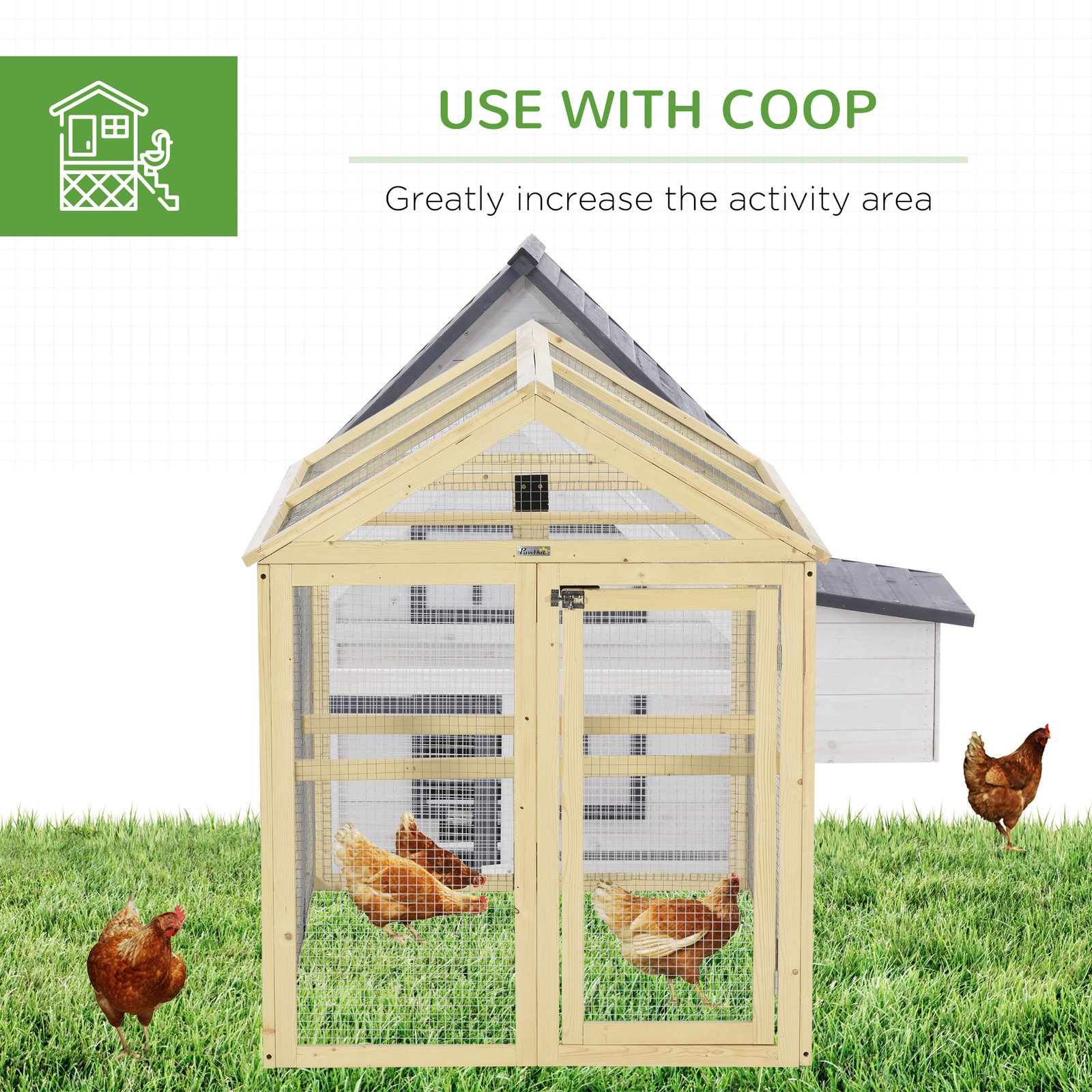 Wooden Chicken Run, Combinable Design with Perches, 4.6' x 2.8', Nature Wood - Image 4