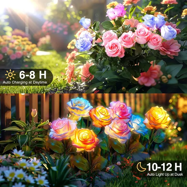 Solar Lights Outdoor Waterproof For Garden Decor, 4 Pack Solar Garden Lights For Outside, Outdoor Solar Lights For Yard With Solar Flowers Lights, Solar Powered Yard Decorations - Image 5