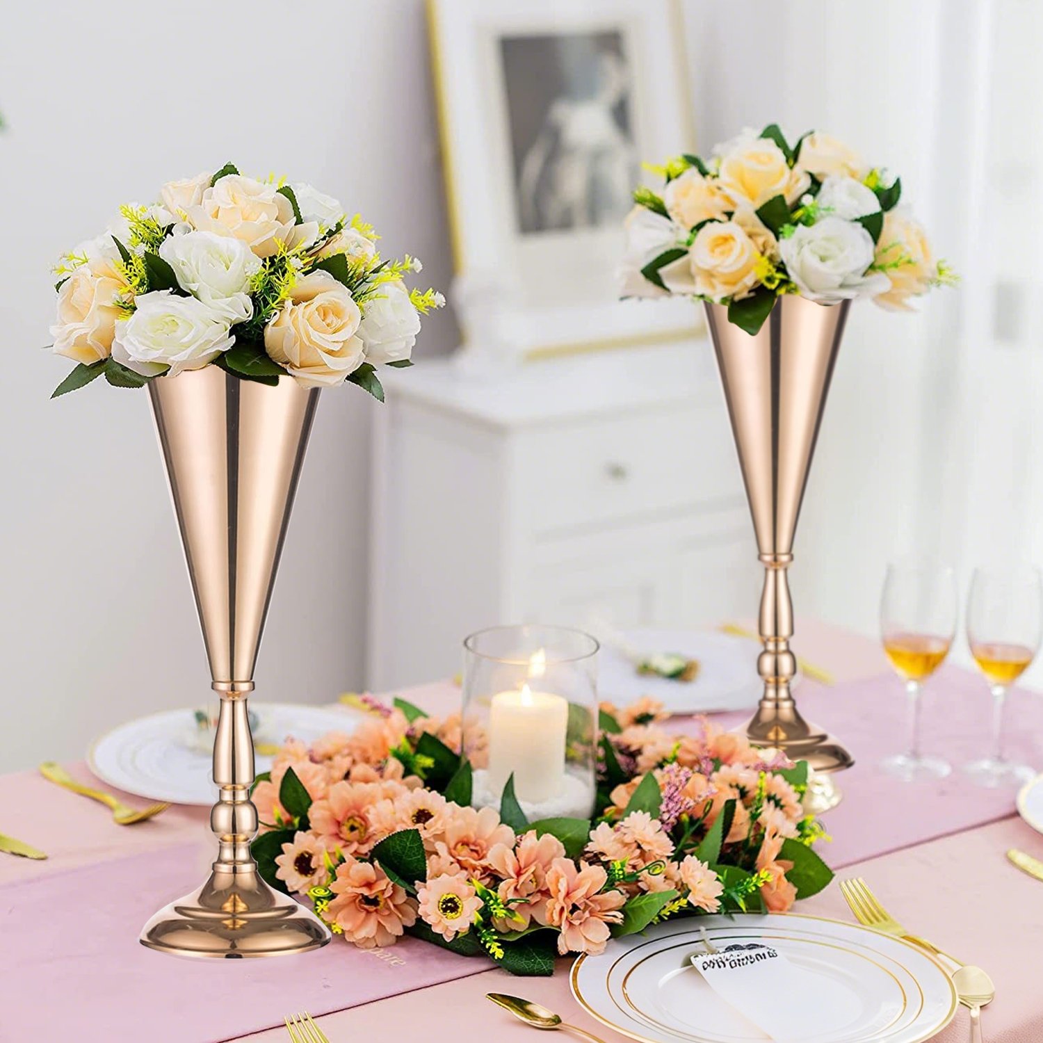 10 Pcs Golden Vase Flower Wedding Centerpieces - Image 3