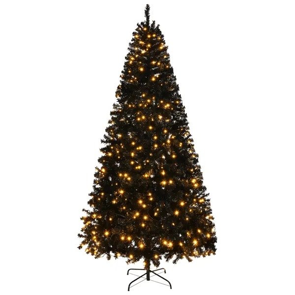 6 FT Pre-lit Artificial Christmas Tree, Hinged Xmas Pine Tree With 900 Branch Tips, 250 Lights And Remote Control For Holiday Party Office Home, Black - Image 2