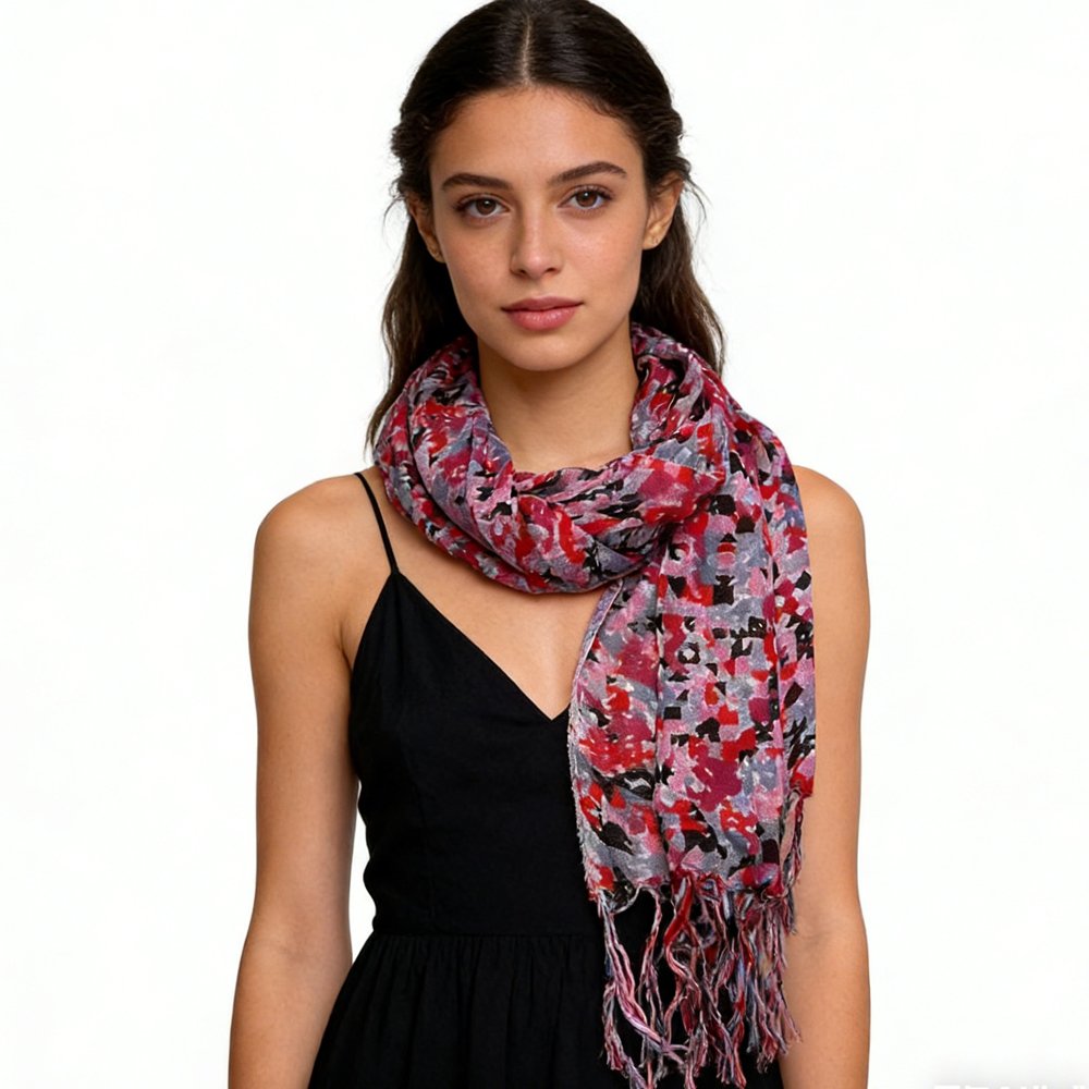 2pcs Flowy Long Red Scarf,Bold Red Floral Print Energizes,Perfect Wedding Guest Accessory,vacation,daily Life,evening Party,Office Appropriate Subtlety For Women Men,for Casual Outfits - Image 3
