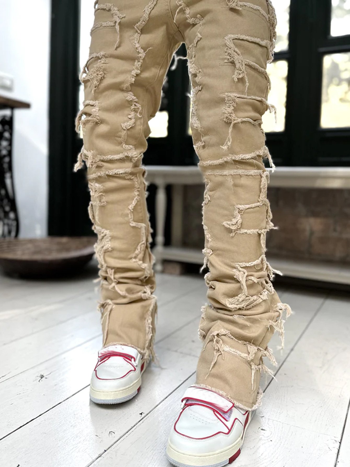 Fashion Stretch Patch Denim Straight-leg Pants - Image 4