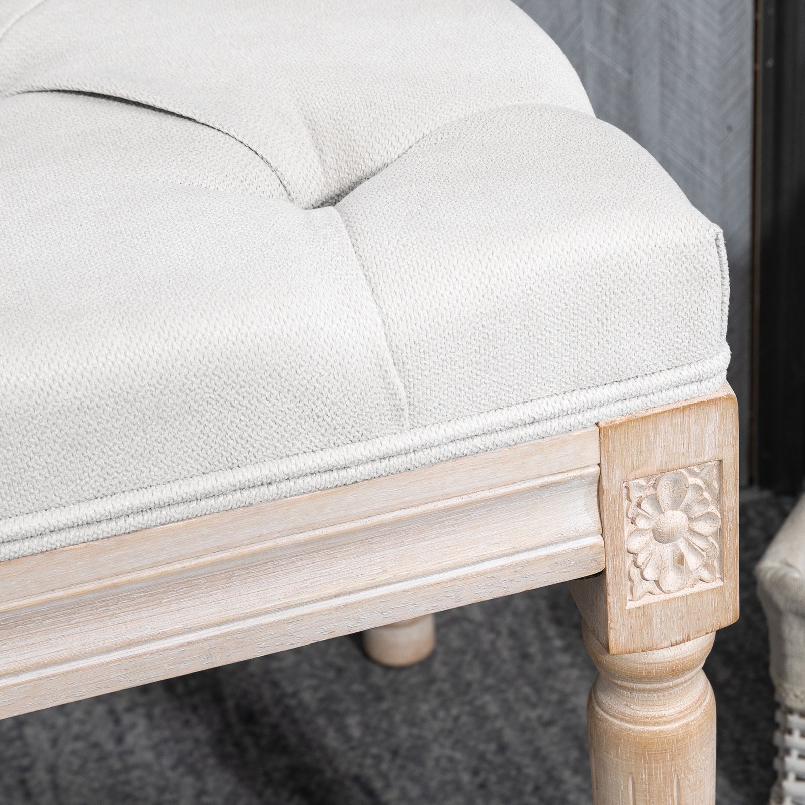 32" Linen Upholstered Bedroom Bench, French End of Bed Bench with Thick Padded Cushion and Wooden Legs, Cream White - Image 7