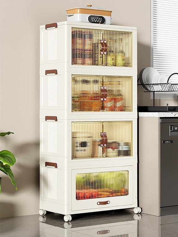 Baby Safety Transparent Opening Lid Indoor Home Decoration Storage Cabinet With Wheels - Image 2