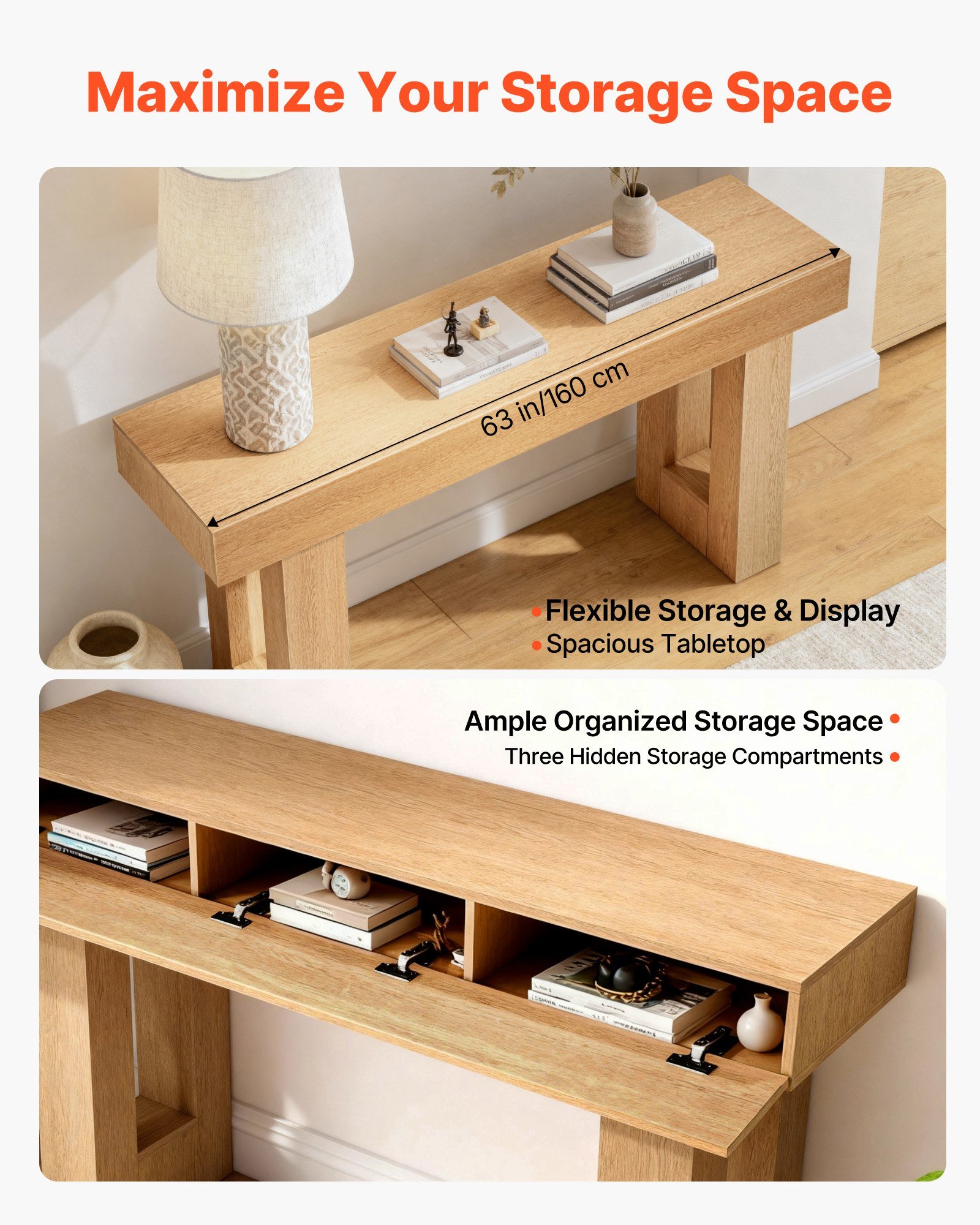 63 In Console Table, Farmhouse Desk Behind The Couch, Wooden Rectangle Entrance Desk, Narrow Long Sofa Table Accent Stand For Hallway, Bedroom, Living Room, Foyer, Easy Assembly, Burlywood - Image 4