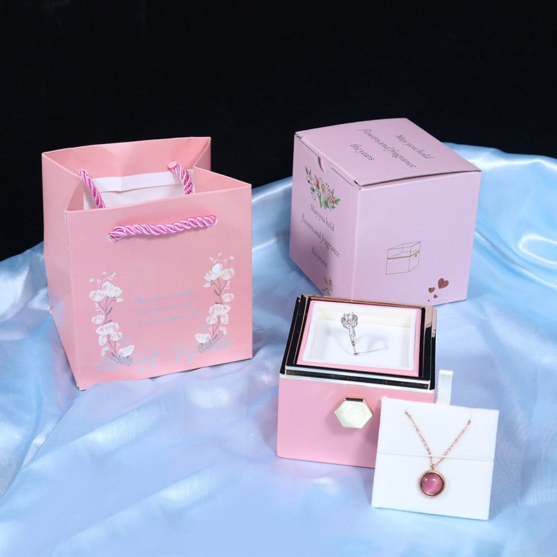 Rotating Soap Flower Rose Gift Box Creative Rotating Rose Jewelry Packaging Box Valentine's Day Gift For Women - Image 2