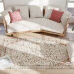 Area Rug 4x6, Machine Washable Rug, Non-Slip Classical Floral Print Floor Carpet For Living Room, Bedroom, Mixed-Brown
