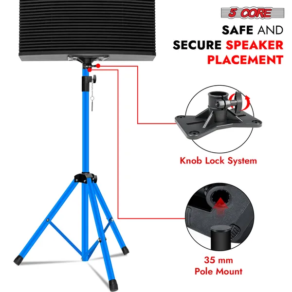 5 Core Speaker Stand 2Pcs Tripod Floor Tall Adjustable Up To 72 Inch DJ Studio Monitor Stands Pole Mount - Image 4