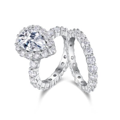 1Devoted Dew - Fashionable Men And Women Ring And Ring Jewelry Set With Moissanite S925 Sterling Silver And Platinum-plated Diamond. Prohibit Tk Sales