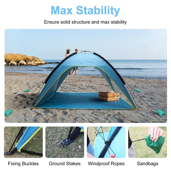 Beach Tent Sun Shelter UPF50 Add UV Protection, 6.9x6.9ft Beach Canopy Tent For 4-6 Adults, Portable Outdoor Sun Shade Tent With Carry Bag - Image 2