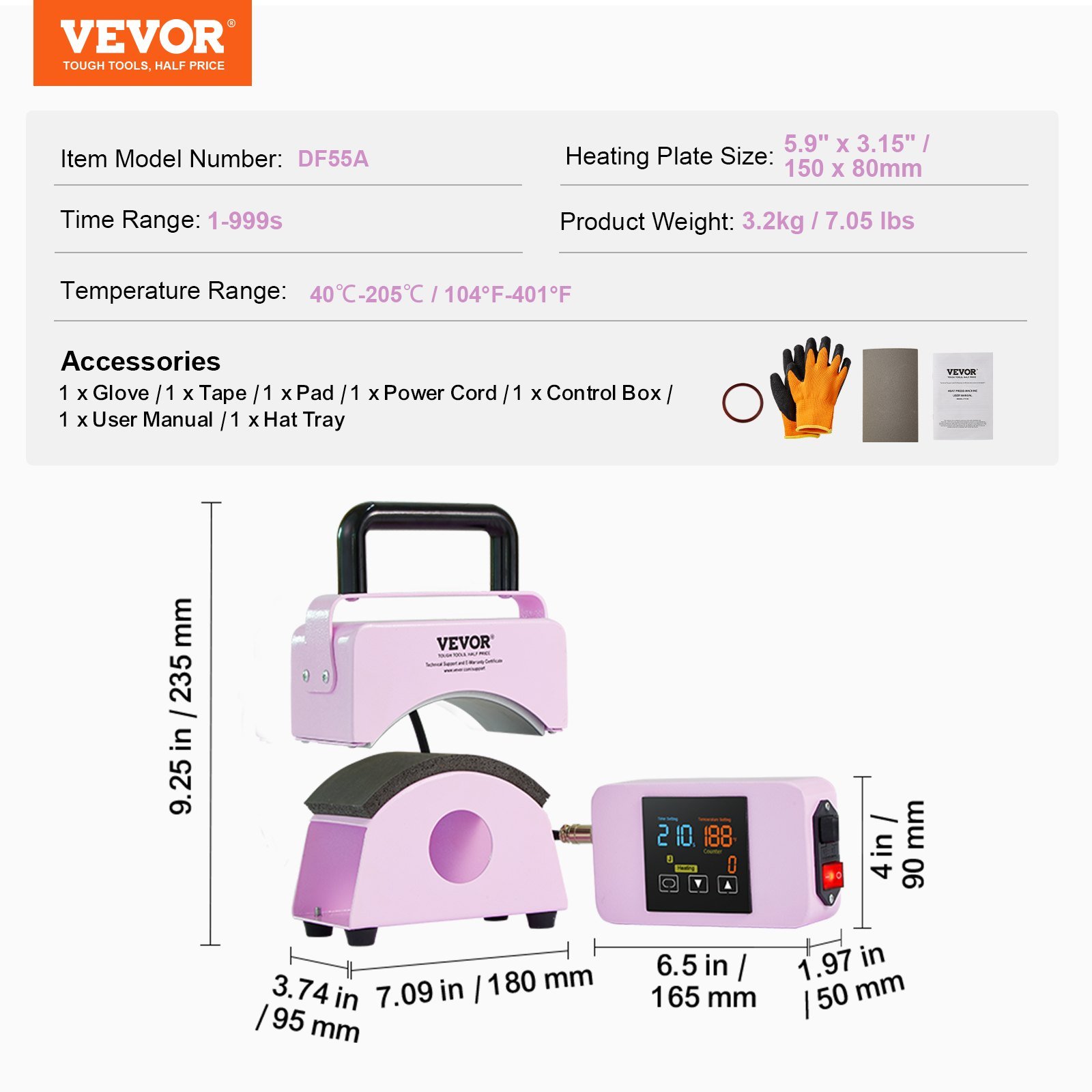 VEVOR Hat Press Machine Mini Hat Heat Press For Caps 5.9x3.15 Inch Plate Purple - Image 2