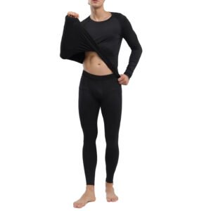 Men's Thermal Underwear Black Stylish Soft Close Fitting Men Cold Weather Top Bottom Set Base Layer For Autumn Winter S