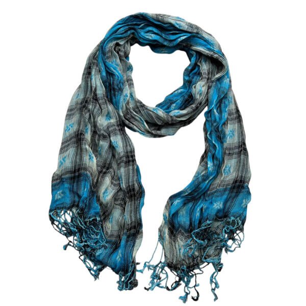 Extra Long Scarf,Turquoise Jacquard Crinkle Scarf,Cool Tone Jacquard Pattern On Crinkle Base,Versatile Everyday Scarf ,Pairs With All Casual Outfits,Office Appropriate Subtlety For Women Men