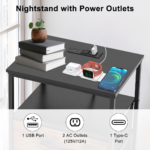 A Small Bedside Table With A Charging Station And Two Fabric Drawers, And A Side Bedside Table