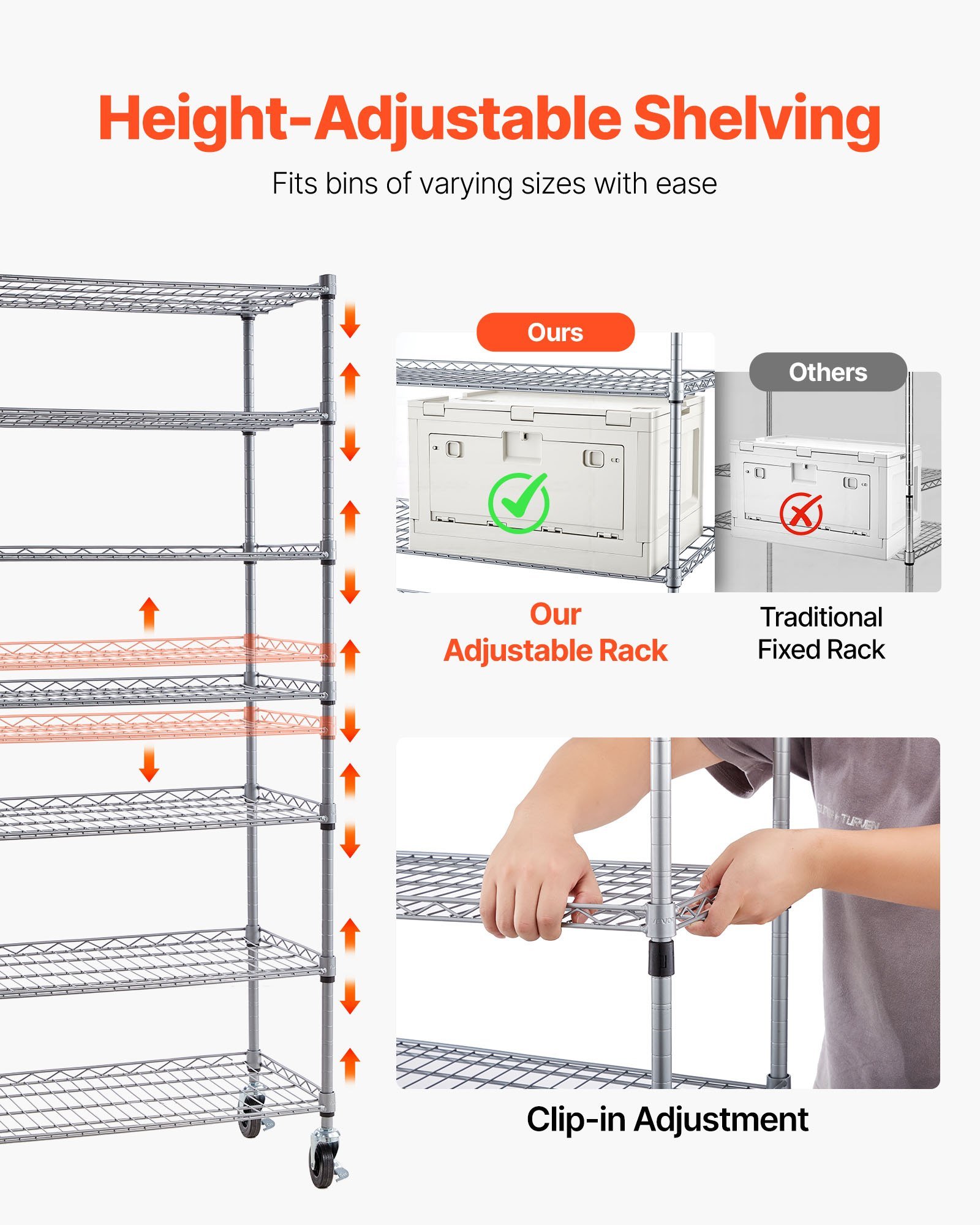7-Tier Rolling Bin Storage Rack, 18 Organizer Bins, Bin Rack Storage Steel Wire Shelving System With Wheels, Mobile Tool Organizer For Garage, Warehouse, Office, Restaurant, Classroom, Kitchen - Image 3