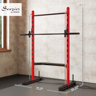 Squat Rack With Pull Up Bar And Barbell Bar Adjustable Bench Press Multi-Function Weight Lifting Half Rack, Red