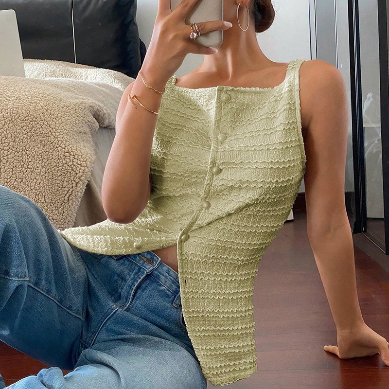 Womens Trendy Square Neck Button Up Vest Top Y2k Going Out Tank Tops - Image 3