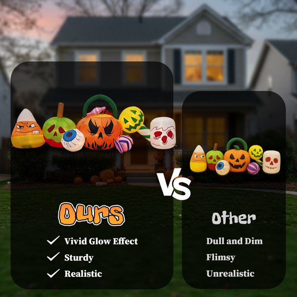 8FT Long Halloween Inflatables Pumpkins Eyeball Candy Outdoor Decorations, Blow Up Yard Decoration With Built-in LEDs Lighted For Lawn Garden Outside Indoor Decor - Image 4