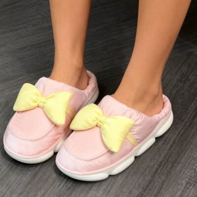 Bow Cotton Slippers - Pink