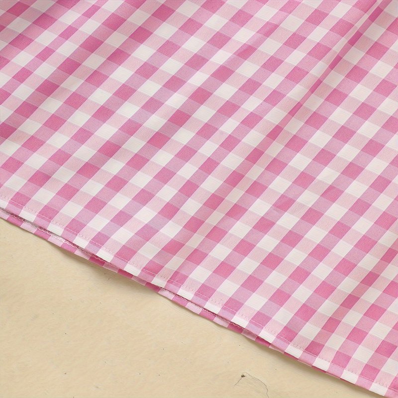 Toddler Girl's Short Sleeve Checkered Dress, Heart Embroidery & Ruffle Detail With Back Button Closure - Image 5