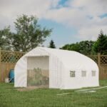 11.5' X 10' X 6.5' Walk-in Tunnel Greenhouse, Green House With Zippered Mesh Door, 7 Mesh Windows & Roll-up Sidewalls, Upgraded Gardening Plant Hot House With Galvanized Steel Hoops, White