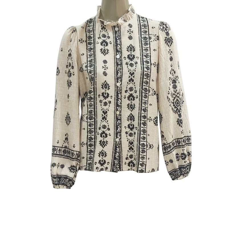 French Style Temperament Socialite Shirt Cotton And Linen Long Sleeve Shirt - Image 3