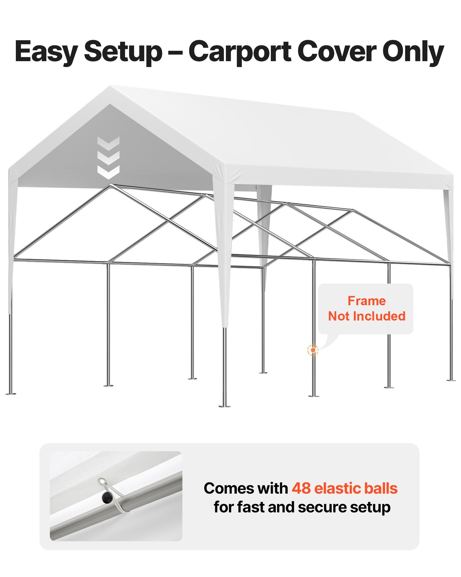 Carport Replacement Canopy, 12 X 20 Ft Potable Garage Tent Top Tarp, UV-Resistant & Waterproof Car Shelter Tarp, Heavy Duty Car Port Cover With Ball Buggees, White, Frame Not Included - Image 4