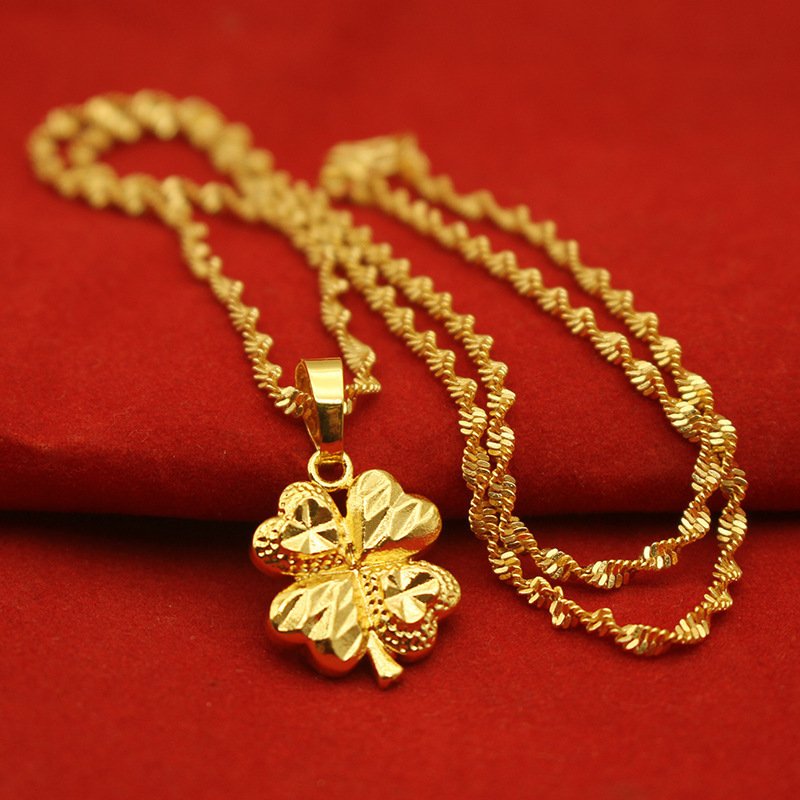 Gold-plated Brass Pendant Necklace For Women, Water Wave Textured Collarbone Chain - Image 2