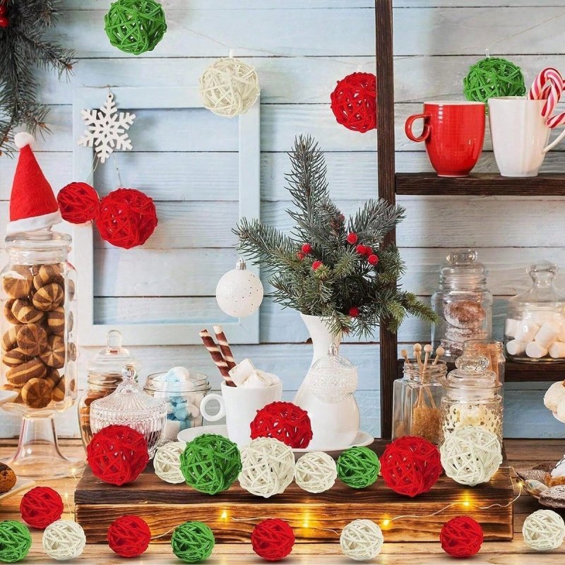 30 Pcs Christmas Rattan Balls Decorations Christmas Wicker Balls Decorative For Christmas Home Decor DIY Vase Bowl Filler Ornament Table Decoration - Image 3
