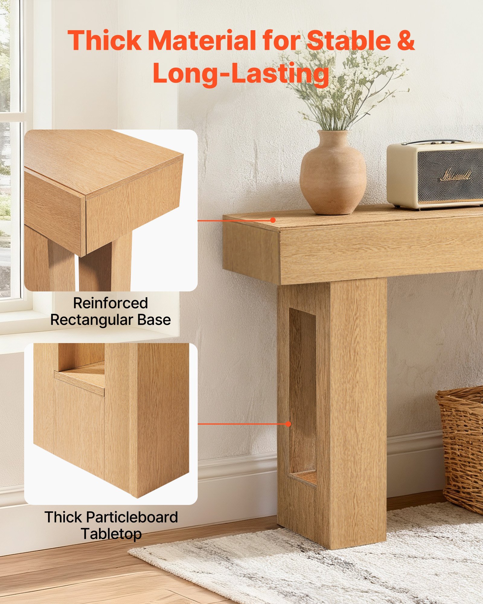 63 In Console Table, Farmhouse Desk Behind The Couch, Wooden Rectangle Entrance Desk, Narrow Long Sofa Table Accent Stand For Hallway, Bedroom, Living Room, Foyer, Easy Assembly, Burlywood - Image 5