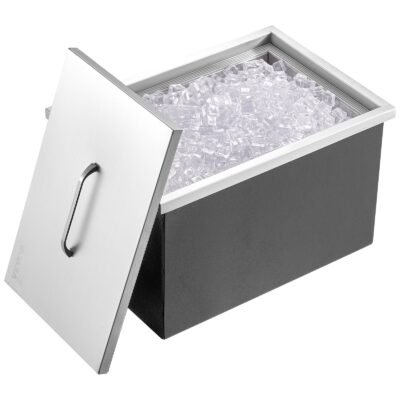 Drop In Ice Chest, 22'L X 17'W X 12'H Stainless Steel Ice Cooler, Commercial Ice Bin With Cover, 40 Qt Outdoor Kitchen Ice Bar, Drain-pipe And Drain Plug Included, For Cold Wine Beer