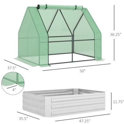 4 X 3 X 3ft Raised Garden Bed With Mini Greenhouse, Galvanized Raised Garden Bed With Cover For Herbs And Vegetables, Small Greenhouse For Patio Garden Balcony, Green
