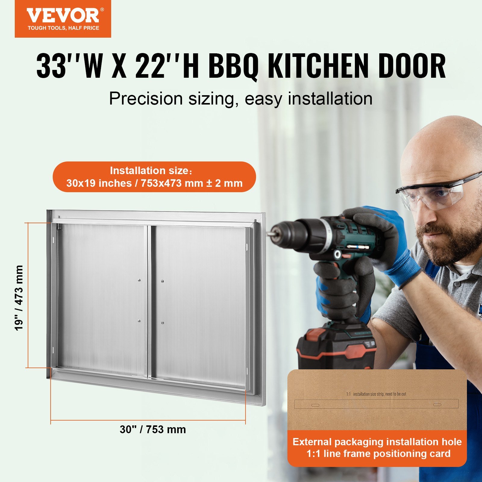 BBQ Access Door, 33W X 22H Inch Double Outdoor Kitchen Door, Stainless Steel Flush Mount Door, Wall Vertical Door With Handles, For BBQ Island, Grilling Station, Outside Cabinet - Image 2