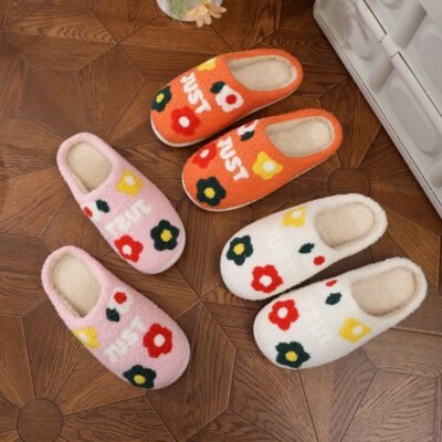 Lady's Flower Slippers Indoor Soft Bottom Cotton Slippers