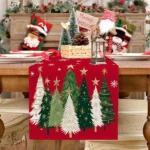 Christmas Table Runner 13x72 Inch, Xmas Trees Snowflakes Holiday Decorative Farmhouse Table Decoration For Kitchen Dinning, Indoor Outdoor Dinner Party Decor
