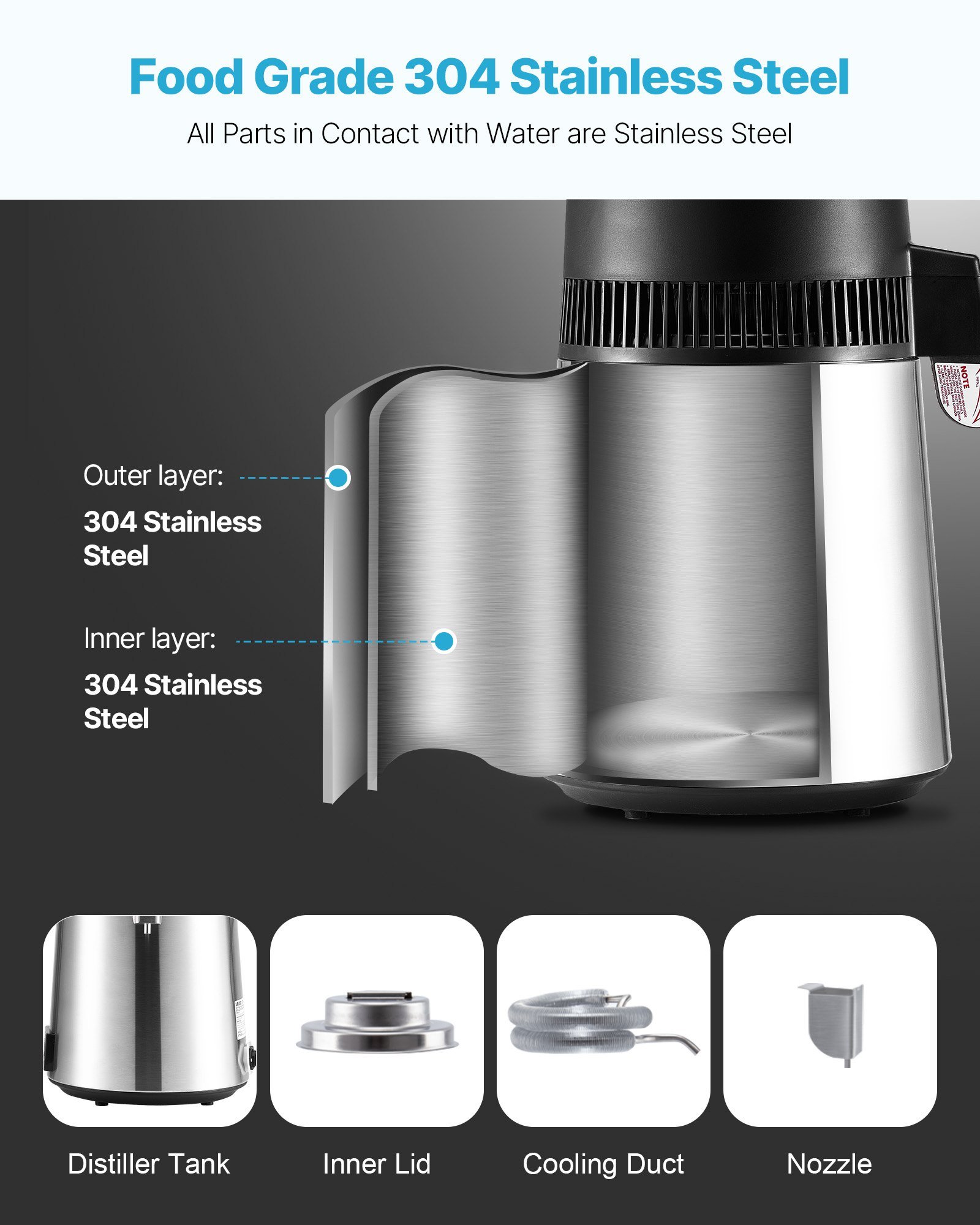6L Water Distiller Home Countertop Purifier Machine 900W Stainless Steel Glass - Image 3