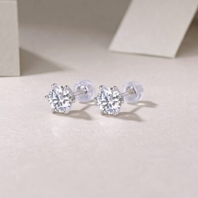 1Guardian Classic Six Claw Luxury Fashion Diamond Earrings Stud Set Mosan Diamond Silver Jewelry Prohibit Tk Sales