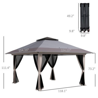 13' X 13' Pop Up Gazebo Instant Canopy Tent Shelter With 2-Tier Roof, Carry Bag, Wight Bags For Outdoor, Garden, Gray