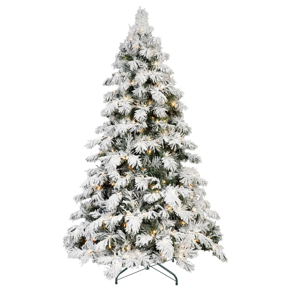 Artificial 5ft Flock LED-lit Christmas Tree With 375PE&PVC Mixed Branch Tips,Hinged Premium & Foldable Base For Indoor Holiday Decorating - Image 6
