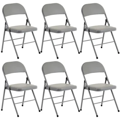 6pcs Elegant Foldable Iron & PVC Chairs For Convention & Exhibition Gray