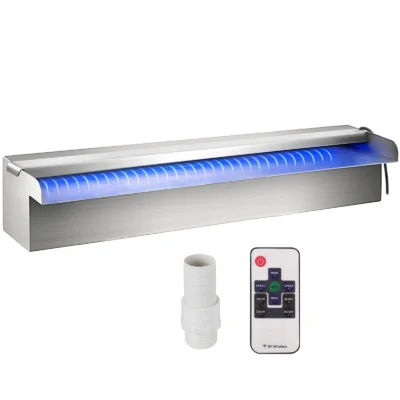 Pool Fountain Stainless Steel Pool Waterfall 11.8inch X 4.5inch X 3.1inch W X D X H With LED Strip Light Waterfall Spillway With Pipe Connector Rectangular Garden Outdoor
