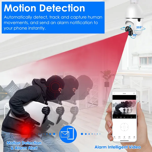 E27 WiFi Bulb Camera 1080P FHD WiFi IP Pan Tilt Security Surveillance Camera - Image 5