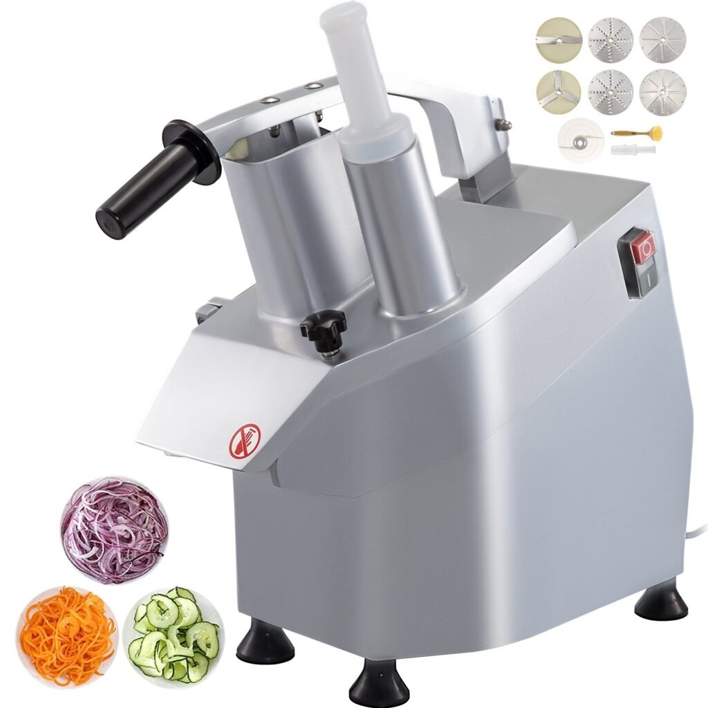 110V Commercial Food Processor 2 Feeding Holes, 550W Electric Vegetable Slicer 1600 RPM, Stainless Steel Vegetable Processor Detachable 6-blades, 3mm/4mm/7mm Shred, 2mm/4mm Slice —